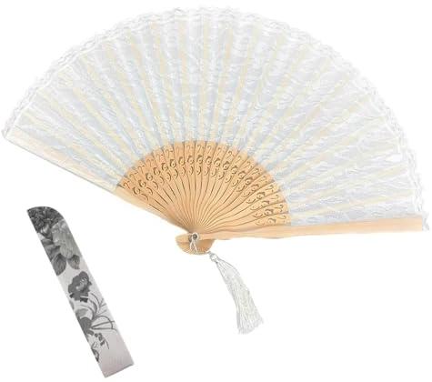 Hsthe Sea Women'S Wedding Fan Folding Fan Handheld Fan Lace Fan Dance Fan White Lace Hand Fan