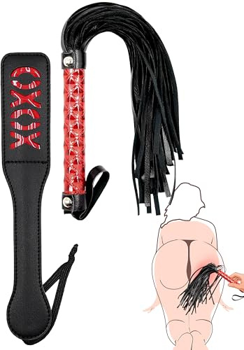 DERINODEM Sex Paddle for Spanking Adults XOXO 12 and Sex Whip for Bedroom Bondage SM Play BDSM SM Starter Kit