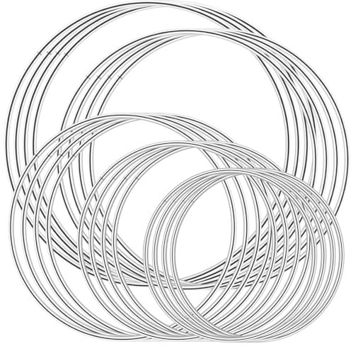 SHBAOCH 20 Anelli in Metallo, Centrotavola a Cerchio in Metallo 10/12/15/18/20 cm per acchiappasogni, Decorazione da Parete, Decorazione Floreale (Argento)