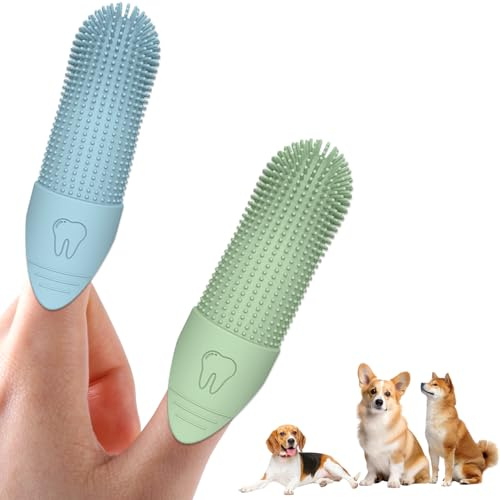 2 Pcs Dog Toothbrush, Cat Toothbrush Dog Teeth Cleaning Products Dog Finger Toothbrush Dog Tooth Brush Puppy Toothbrush for Small Medium and Large Pets (Blue+Green)