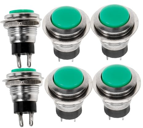 OSOLADY 6pezzi Interruttore Pulsante Mini Rotondo Pin Con Ripristino Per Scooter Elettrici Veicoli e Piccoli Elettrodomestici Facile Installazione e Operazione Verde Cavo