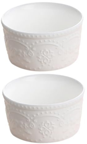 Cabilock 2 Piezas Cuenco Para Hornear Soufflé Platos De Crema Brulée Bol Tazones Para Mascotas Tazones Para Mezclar Con Tapas Bandeja De Hornear Sartenes Equipo Bochas Cerámica