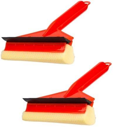 HOMESHOPA 2pk 2 In 1Double Sided Window Cleaning Squeegee with Rubber Blade & Foam Sponge, Compact Glass Window Wiper, Multipurpose Cleaning Tool, Scrubber for Car, Home, Glass, Shower Doors