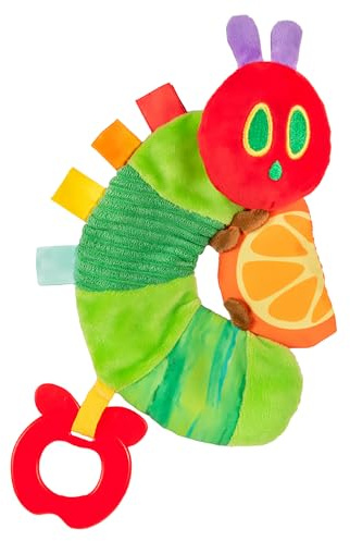 Rainbow Designs Very Hungry Caterpillar Sensory Toy with Teether | Crinkle textures, orange slice teether, apple teether, pram & car seat attachment
