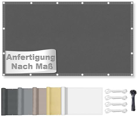 Sonnensegel Wasserdicht Rechteck, Premium Polyester, Viele Längen und Breiten Zur Auswahl mit Ösen und Seil, Sonnenschutz 95% UV Schutz Windschutz Reißfest Wetterfest, 1x2M Dunkelgrau