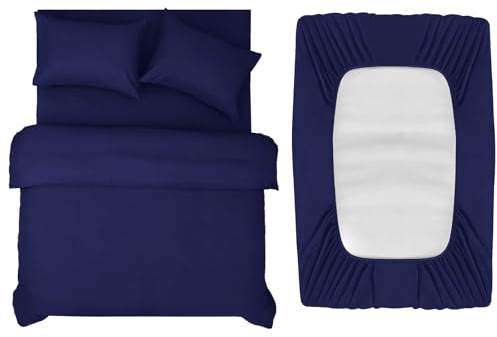 INSPIRE HOMEWARE Double Duvet Set - Duvet Cover,Fitted Sheet with 2 Pillowcases - Premium Brushed Microfiber 4 piece Double Bedding Sets - Navy Quilt Cover Set for All Seasons