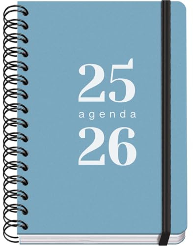 Dohe - Agenda Scolaire 2025 2026 - Page Par Jour, A5 (15x21 cm), Espagnol et Anglais, Septembre à Juin, Spirale Double et Élastique, Couverture Flexible, 4 Pages d'Autocollants - GRAMMAR Bleu