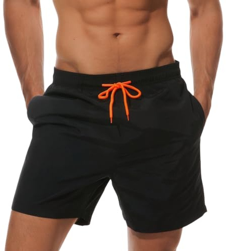 Badeshorts Herren Badehose Männer Schwimmshorts Bademode Sport Shorts Kurz Strandshorts Kordelzug Trainingsshorts Schnelltrocknend (DE/NL/SE/PL, Alphanumerisch, M, Regular, Regular, Standard, Schwarz)