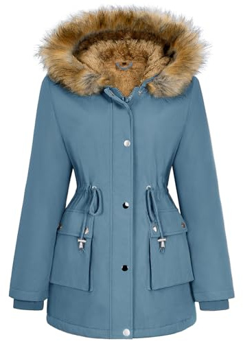 Xnova Cappotto Parka Donna Foderato in Pile Inverno | Antivento Idrorepellente, con Cappuccio, Media Lugghezza, Pelliccia Sintetica, con tasche Caldo ed Elegante per Outdoor