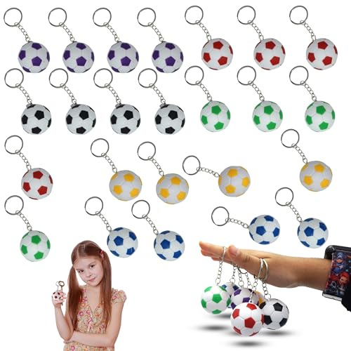 SRV Hub 24Pcs Adorable Mini Soccer Ball Keychains – Fun Football Keyrings for Kids & Sports Fans! for Birthdays, Party Favors, School Rewards & Game Day