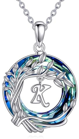 YFN Collier pour femme en argent sterling 925 avec pendentif en forme d'arbre de vie et initiales - Cadeau pour la fête des mères, normal, Argent sterling, Pas de gemme