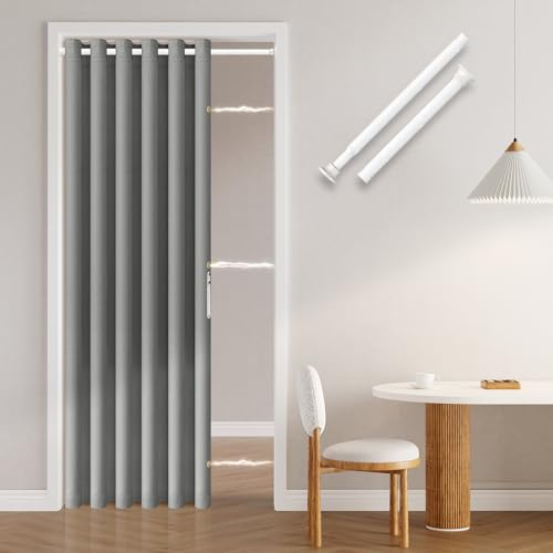 Jilron Tenda per porta senza foratura: facile da montare con asta telescopica e chiusura magnetica – Protezione della privacy nella stanza (grigio H201 x B130 cm)