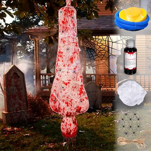 BUOAZR Tillbehör med falska halloween-lik, hängande uppblåsbart lik, skrämmande halloween kroppsväska kit, för hemsökt husfest, inomhus och utomhus