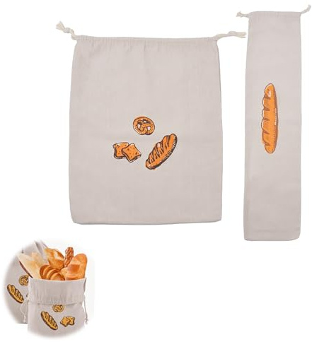 Lot de 2 Sacs à Pain en Lin Bio – Réutilisables, Qualité Alimentaire, avec Cordon & Doublure TPU pour Fraîcheur (Pain, Fruits, Légumes)