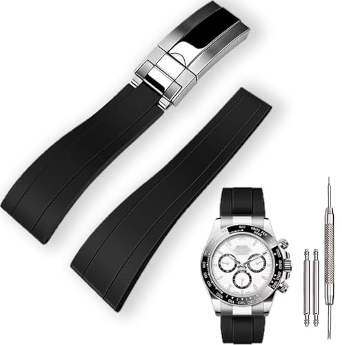 KaiMai 20mm Rubber Watch Band for Rolex Submariner,Daytona, Ghost,Yachtmaster & More,Waterproof,With Classic Rolex Style Deployment Clasp-Black