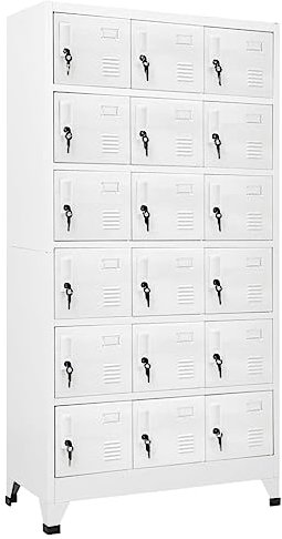 Abschließbarer Metall-Aufbewahrungsschrank, 180 cm, 18 Türen, Stahlschrank für Büro, Garage und Zuhause, Weiß und Grau, sichere Aufbewahrungslösung