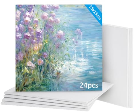 24 tele bianche da dipingere, cornice in tela tesa da 15 cm, confezione di tela per pittura su tela bianca piccola, adatta per adulti, artisti e bambini, adatta per pittura acrilica