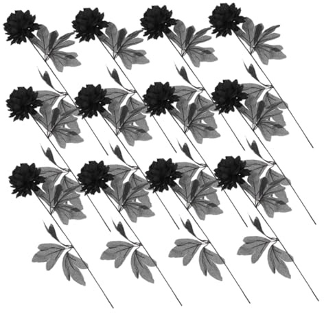 Zerodeko 12 Piezas Centros de Mesa Halloween Flores Artificiales Negras Realistas Dalias Decoración Día Muertos Gótico para Fiesta