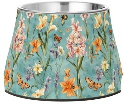 Futternäpfe für Haustiere, Motiv: Herbstblumen, Hyazinthen, Schmetterling, verbesserter Edelstahl, Katzenfutter für die Liebe von Haustieren, Schnurrhaar, Müdigkeit
