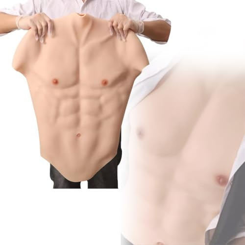 Manlig hög krage silikon muskeldräkt realistisk muskelfigur uppgraderad mjuk verklighetstrogen muskler för halloween rekvisita, färg 3, en storlek
