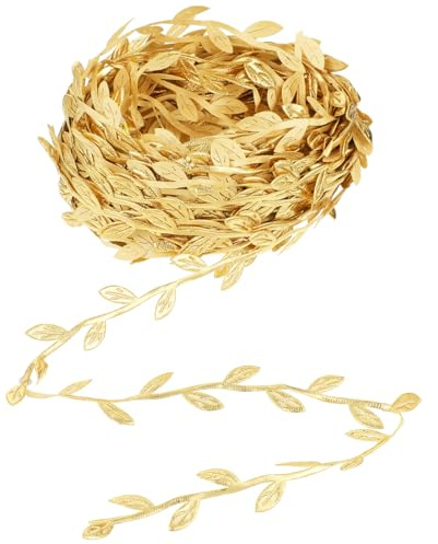 HJZHII 20 m guldblad ränder presentband, guld gåva växter band konstgjorda vinrankor serpentiner konstgjorda med blad gyllene bröllopsdekoration för gör-det-själv fest bröllop hantverk dekoration
