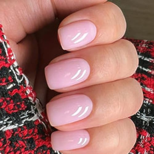 Ceboic 24 Pièces Rose Clair Press on Nails, Français Ongles à Coller Carrés Courts, Élégant Couleur Unie Ongles Acrylique, Réutilisables Couverture Complète Faux Ongles Autocollants pour Femmes Filles