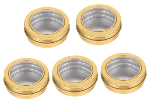 ERINGOGO Latas de Aluminio para Velas DIY Navideñas 68X25 MM Color Dorado Ventana Transparente 5 Piezas Recipientes Redondos para Té Ungüentos y Cremas Almacenamiento Compacto para
