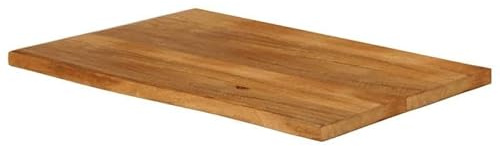Eleganz Mesa de madera de mango maciza, 120 x 60 x 2,5 cm, con borde de árbol, aspecto natural en aspecto de roble, mesa de alta calidad para cocina, salón u oficina, duradero y elegante