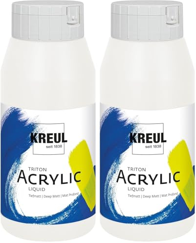 Kreul 17075 - Triton Acrylic Liquid Titanweiß 750 ml, Hochwertige Künstler-Acrylfarbe in Studienqualität mit leicht fließendem Charakter, tiefmatt auftrocknend (Packung mit 2)
