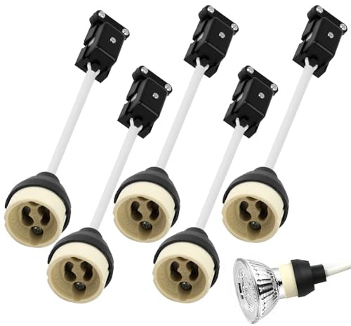 5 Stück GU10 Lampenfassung GU10 Keramik Lampenfassung | Hochtemperaturbeständige GU10 Fassung Lampensockel 0-250V mit Anschlussdose für Halogen LED Lampen mit Kabel und Isolierhülse
