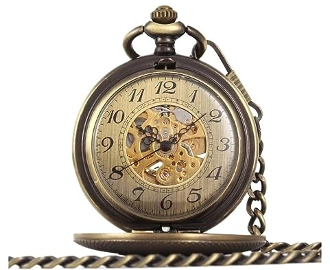 SAGELSHN Klassische Taschenuhr Mechanische Vintage-Taschenuhr im klassischen Design mit Handaufzug, arabischen Ziffern und Kette Taschen Uhr Herren