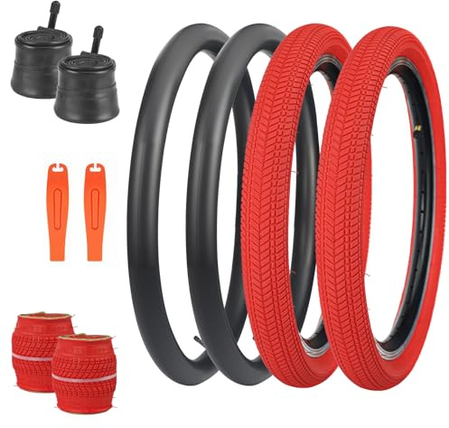 WEEROCK Lot de 2 pneus de vélo 20 x 2,125 avec chambres à air - Pneu de rechange pliable - Pour BMX, VTT, vélo d'enfant, tricycle, cruiser (rouge/2 pneus + 2 chambres à air)
