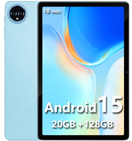 SimpLORI - Tablet de 10 pulgadas, Android 15, 20 GB RAM + 128 GB ROM (1 to Extensible) 8580 mAh Batería, Octocore 5G WiFi Tablet táctil, 5+13MP cámara, Bluetooth, (azul)