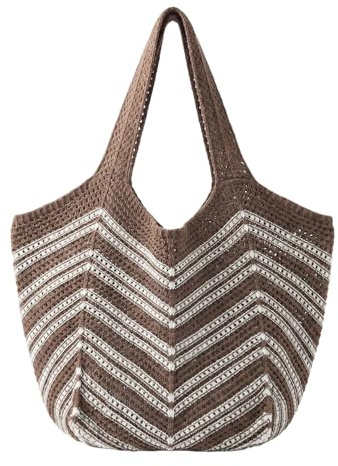 viiotu Beach Bags for Women Large Beach Tote Bag Summer Crochet Straw Woven Boho Holiday Shoulder Handbag (Light Brown, One Size)