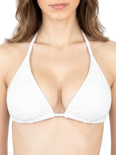 MYLILY Reggiseno Bikini Triangolo Donna | Allacciatura al Collo con Coppe Estraibili | per Seno Grande & Taglie Forti | per Piscina & Spiaggia | Oeko-Tex, Regolabile, Premium, Vegano | Bianco, XXL
