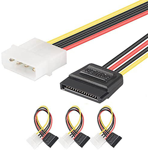 [3 Confezioni] J&D SATA 15 pin a 4 pin LP4 Molex Potenza Cavo adattatore – 15cm