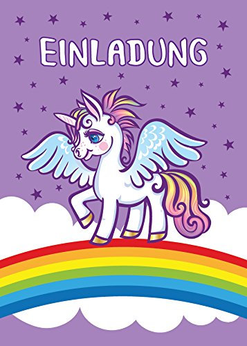JuNa-Experten 8 Einladungskarten Einhorn Kindergeburtstag Mädchen Unicorn lila Geburtstagseinladungen Einladungen Geburtstags-Party Kartenset