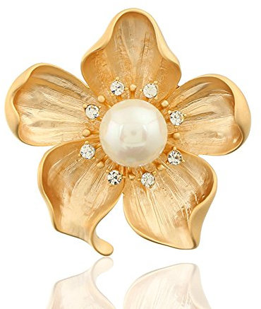 Gelbe Blume weiße Perle Brosche Gold Herbst Blume Pins Herbst Blume Brosche für Mutter Frau GF Hochzeit Brautstrauß Party Charm Blume Pin für Weihnachten Valentinstag, Zink, Kein Edelstein