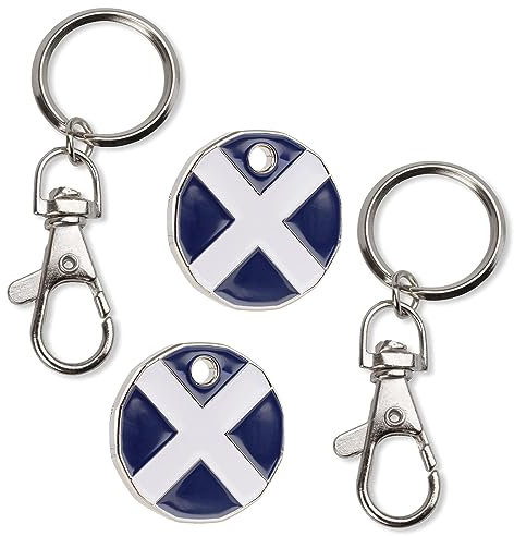 Fabulouz 2pc New Shape 12 Edge Sided Shopping Trolley Token £1 Coin Pound Shopping Cart Key Ring Clasp Supermarket trolly Locker Gym Keyring coins Gift (ST.ANDREW FLAG)