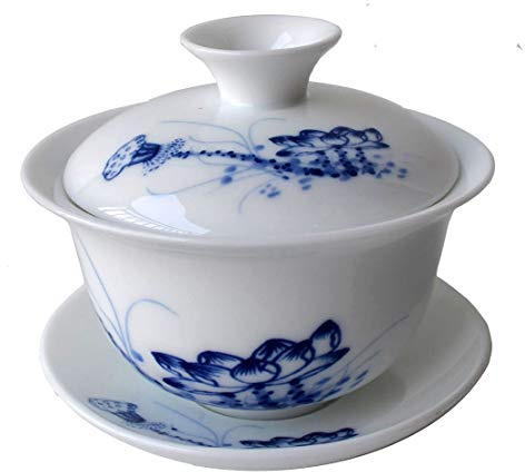 Gaiwan Porzellan-Teetasse, chinesische Kung Fu Sancai Terrine, 118 ml, Schüssel-Untertasse, Deckel (A)