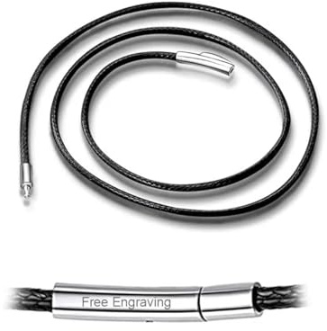 ChainsHouse Personalisiert Kette mit Gravur Herren Damen Geflochtene Lederkette 2/3mm Halskette mit Verschluss Kunstlederkette Schwarz/Braun Wachsschnurband Lederseil Halsband für Männer Frauen