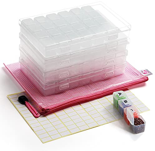 BELLE VOUS 285 Stück Diamanten Malerei Sortierboxen für Kleinteile Plastik Boxen mit Zubehör 4 x 28 Kleine Box mit Deckel, Beutel und Etiketten Set für Kunst - Für Erwachsene und Kinder