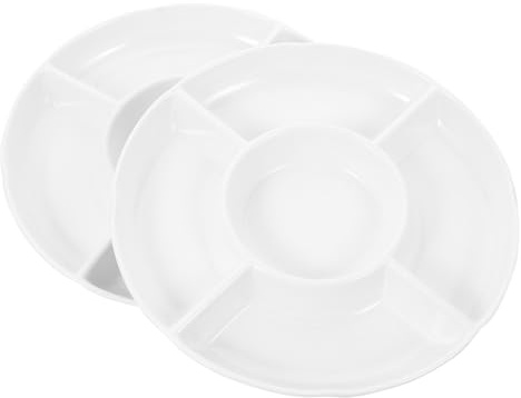 2 Stück Serviertablett für Snacks Snackteller mit Fächern 5 Fach Snack Teiler Tablett Obstteller mit Fächern für Nüsse Desserts frische Snacks(Weiß)