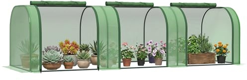 Outsunny PE Tunnel Greenhouse, Green Grow House with Steel Frame and Zipper Doors for Garden, 296 x 100 x 80cm, Green