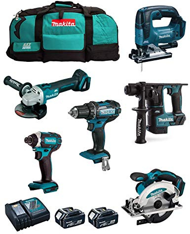 Kit MAKITA MK601 (DDF482 + DHR171 + DGA504 + DTD152 + DJV182 + DSS610 + 2 Batterien 5,0 Ah + Ladegerät + 2 x LXT600)