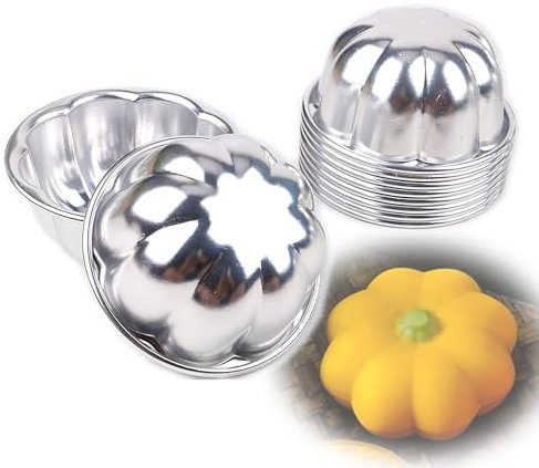 10pcs Various Shape Half Ball Pumpkin Grape Vollyball Shell Aluminium Tart Mould Jelly Pudding Cup Cupcake Mold Baking Tools (R15 Big Pumpkin)