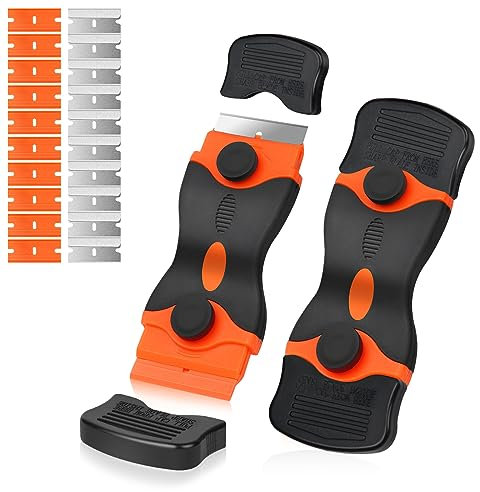 Flintronic Raschietto per Vetro, Raschietto per Piastre in Vetroceramica, Con 10 Lame Aggiuntive in Metallo e 10 Lame in Plastica, per Riscaldare Piastre, Auto, Vetri, Specchi, Adesivi, Pulizia