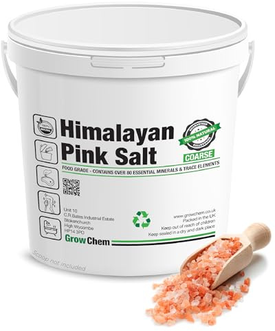 Grow Chem Himalayan Pink Salt COARSE (1KG Bucket) for Grinders & Cooking | Pure & Natural Pink Himalayan Salt, Unrefined, Mineral-Rich Pink Rock Salt Crystals for Grinder Refills, Cooking and Bathing