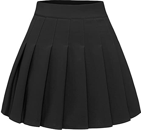 Timormode Mujer Falda Plisado Mini Cintura Alta Patinadora Acampanada Colegiala de Tenis Negro XXL