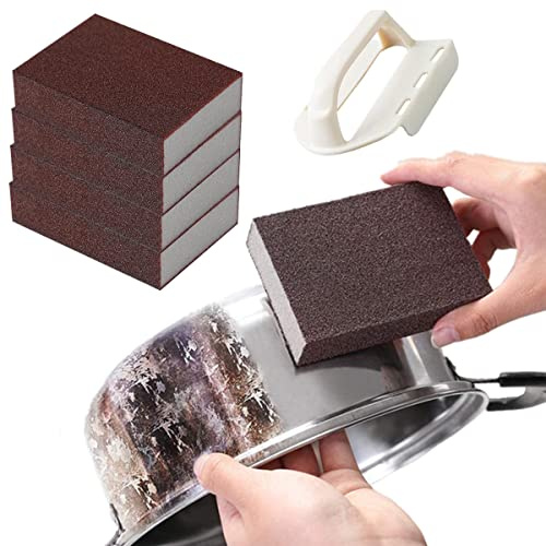 FEINIAO Esponja de Carborundum Nano Emery Sponges, Sponge, Sponge Brush Eraser Scrub, aumento la fricción para eliminar las manchas difíciles óxido ollas y sartenes (4PCS+1 asa)